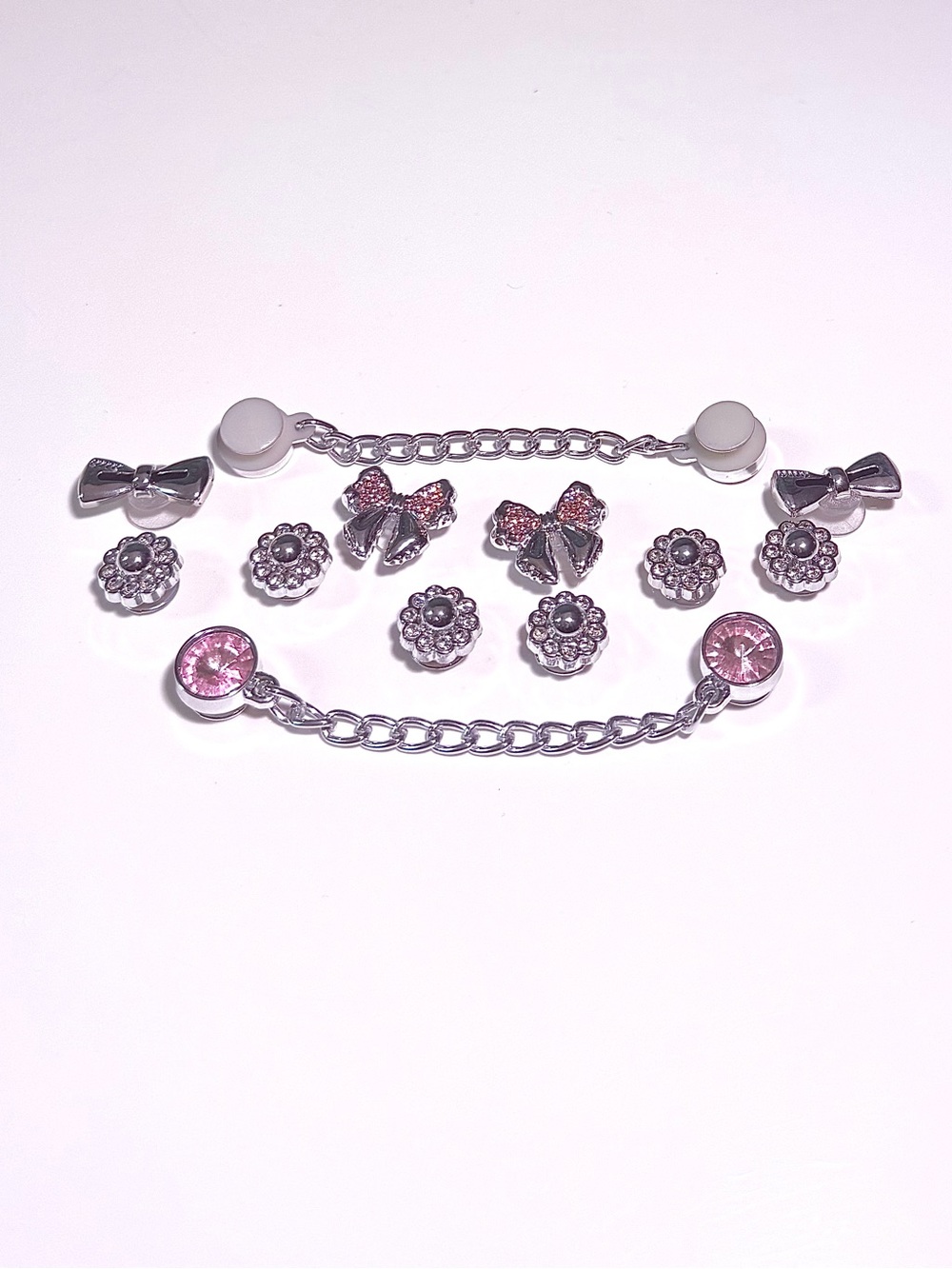 12 Pink and Silver Rhinestone Croc Charm Set Shoe Charms Disney Croc Charms
